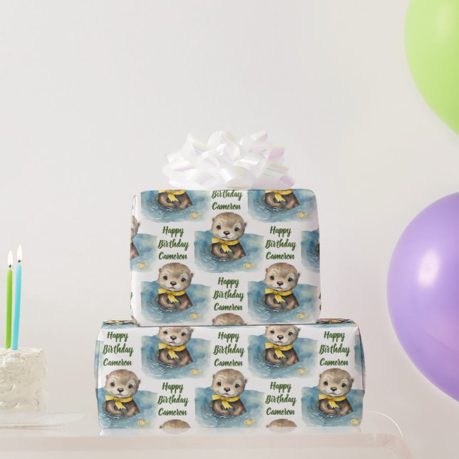 Papier Cadeau Baby Otter Personnalisé Sexe Neutre (Cadeaux de fête)