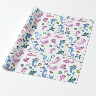 Papier Cadeau Baby Shark Family Doo Doo Joyeux anniversaire