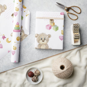 Papier Cadeau Baby shower à thème Pink Girl Teddy Bear