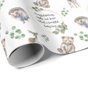 Papier Cadeau Baby shower animal de la forêt forestière personna