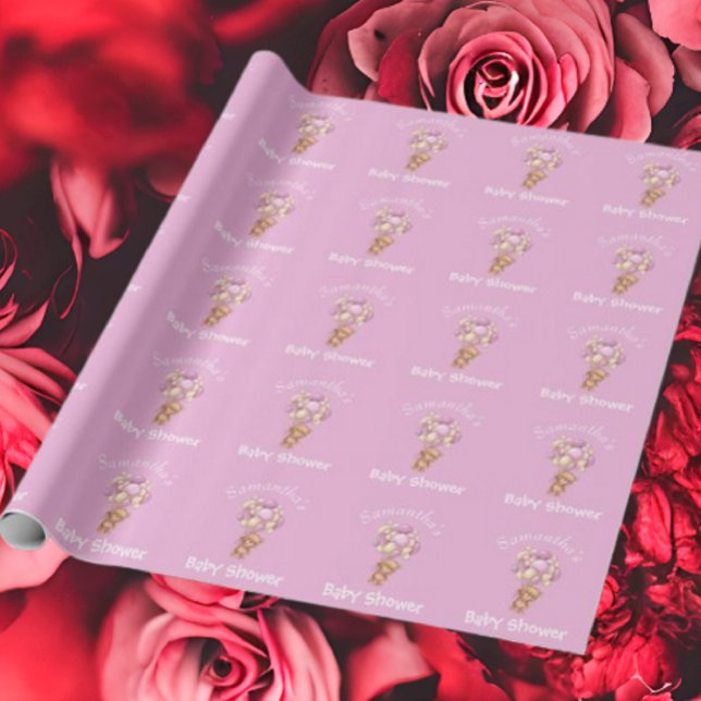 Papier Cadeau Baby shower balloon en teddy rose (Bring your dream party to life with our selection of quality Teddy Bear themed party supplies )