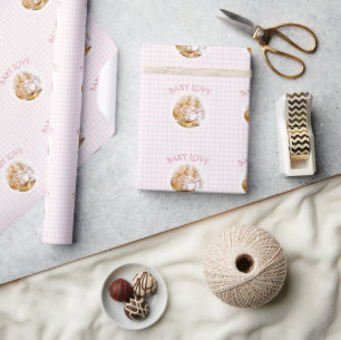 Papier Cadeau Baby shower Beatrix Potter rose En vichy