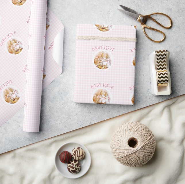 Papier Cadeau Baby shower Beatrix Potter rose En vichy (Artisanat)