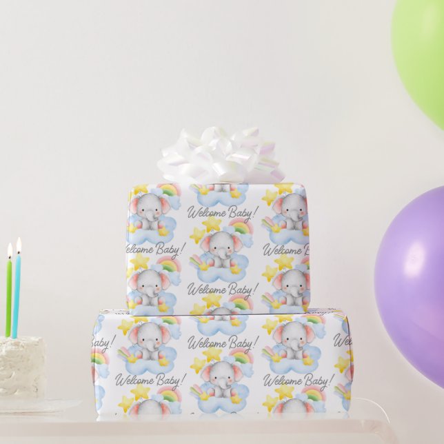 Papier Cadeau Baby shower bébé pastel bébé éléphant (Cadeaux de fête)