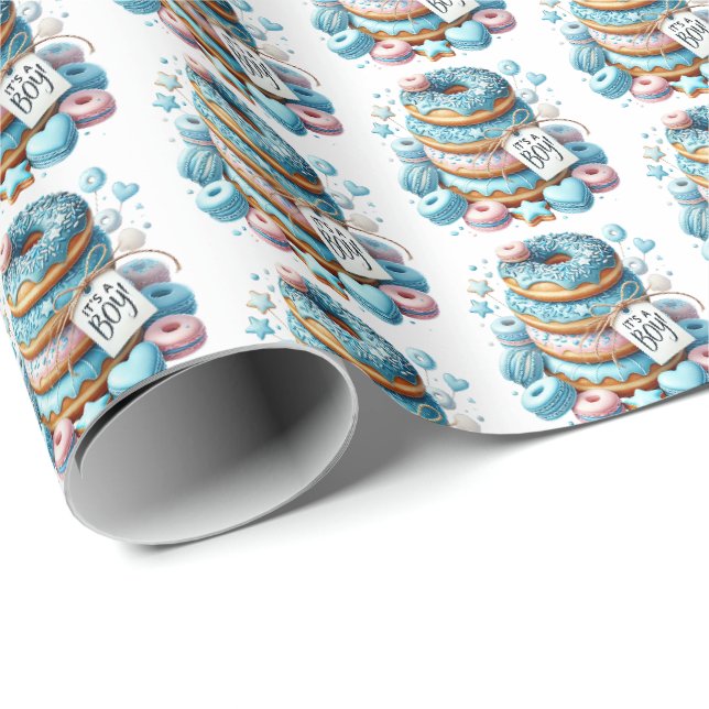 Papier Cadeau baby shower beige garçons cool carrelé (Coin rond)