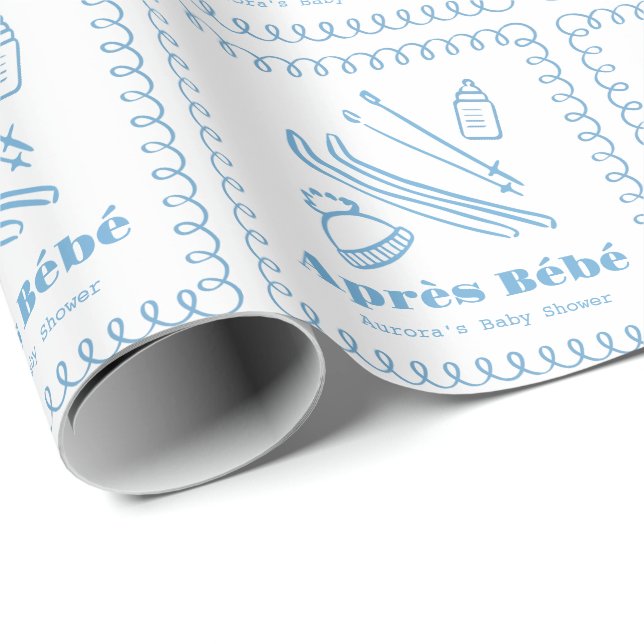 Papier Cadeau Baby shower Bleu À Main Après Bébé Boy (Coin rond)