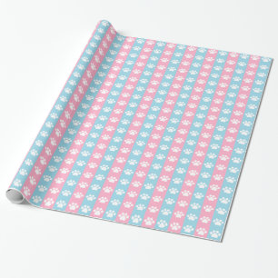 Papier Cadeau Baby shower - bleu et rose - thème d'empreinte de
