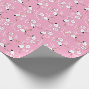 Papier Cadeau Baby shower cigogne rose fille mignonne dessin