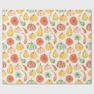 Papier Cadeau Baby Shower Citrouille et Gourde d'Automne