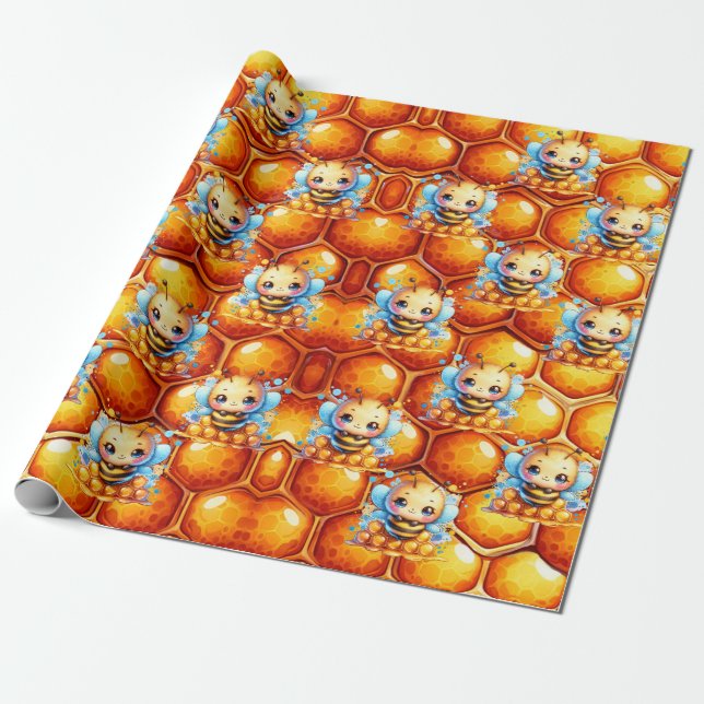 Papier Cadeau Baby shower d'abeilles et d'abeilles miel (Déroulé)