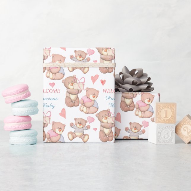 Papier Cadeau Baby shower d'accueil Nounours adorable (Baby Shower)