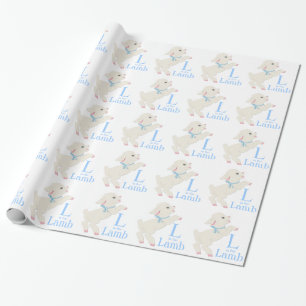 Papier Cadeau Baby shower d'agneau bleu doux