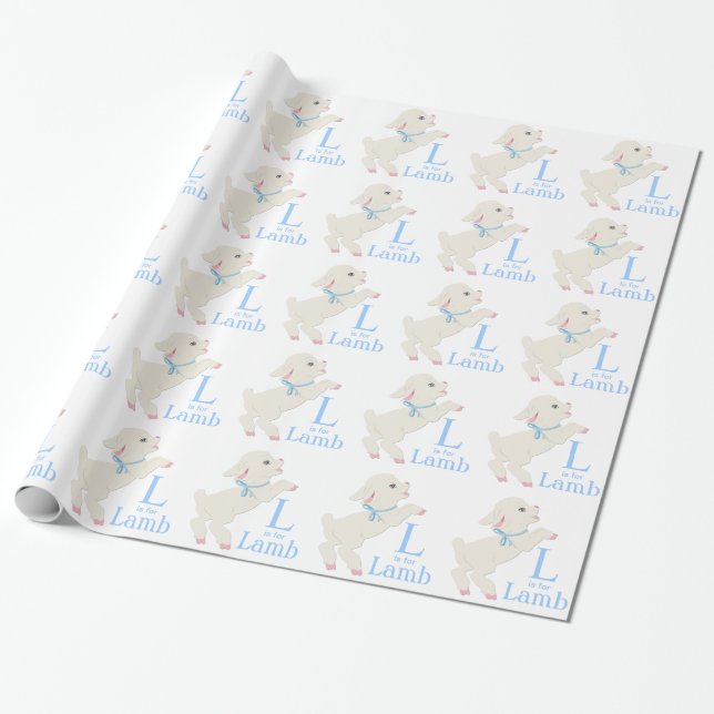 Papier Cadeau Baby shower d'agneau bleu doux (Déroulé)
