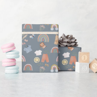 Papier Cadeau baby shower d'aquarelle arc-en-ciel boho
