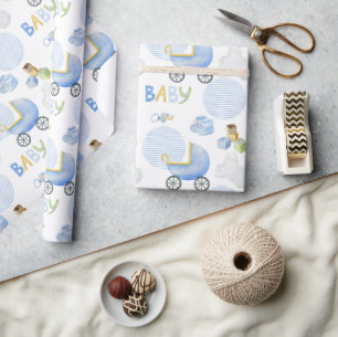 Papier Cadeau Baby shower d'aquarelle bleu bébé garçon