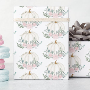 Papier Cadeau Baby shower d'aquarelle Citrouille blanc