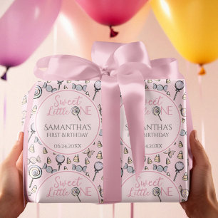 Papier Cadeau Baby shower de bonbons rose Doux Little One