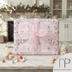 Papier Cadeau Baby shower de bonbons rose Doux Little One