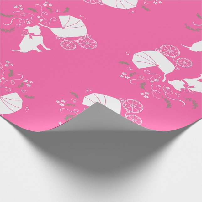 Papier Cadeau Baby shower de chien taureau rose (Coin)