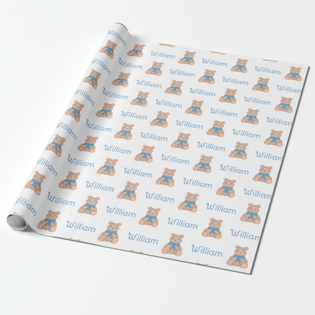 Papier Cadeau Baby shower de Cravate de  de l'ours bleu doux (Déroulé)