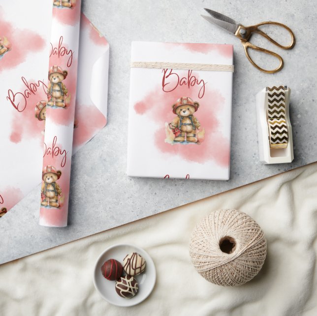 Papier Cadeau Baby shower de garçon pompier Teddy Bear (Artisanat)