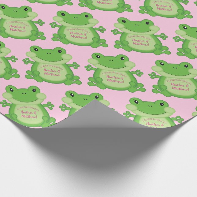 Papier Cadeau Baby shower de grenouille rose (Coin)