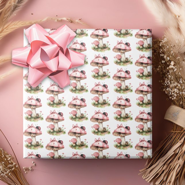 Papier Cadeau Baby shower de la coccinelle rose et des champigno (Créateur téléchargé)