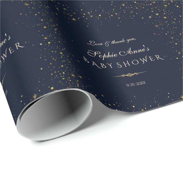 Papier Cadeau Baby shower de nuit Whimsical Gold Starry (Coin rond)