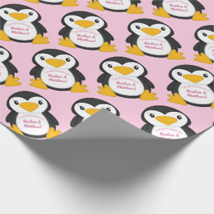 Papier Cadeau Baby shower de pingouin rose