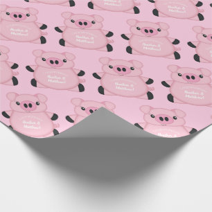 Papier Cadeau Baby shower de porc rose