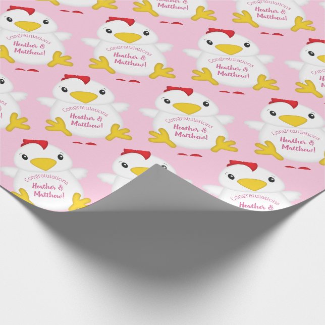 Papier Cadeau Baby shower de poulet rose (Coin)