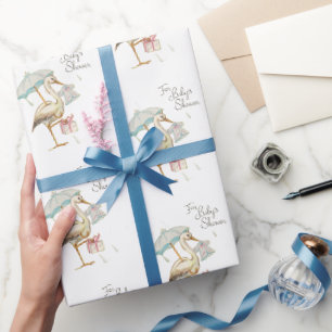 Papier Cadeau Baby shower de ruban Fleur sauvage Stork