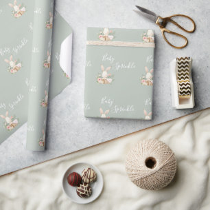 Papier Cadeau Baby shower de script Sage Green Baby Sprinkle