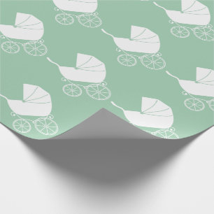 Papier Cadeau Baby shower de transport vintage vert genre neutre
