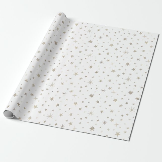 Papier Cadeau Baby shower d'étoiles d'argent blanc blanc et neut (Déroulé)