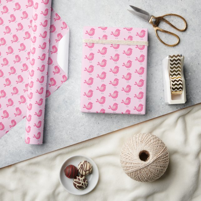 Papier Cadeau Baby shower d'oiseaux rose doux (Artisanat)