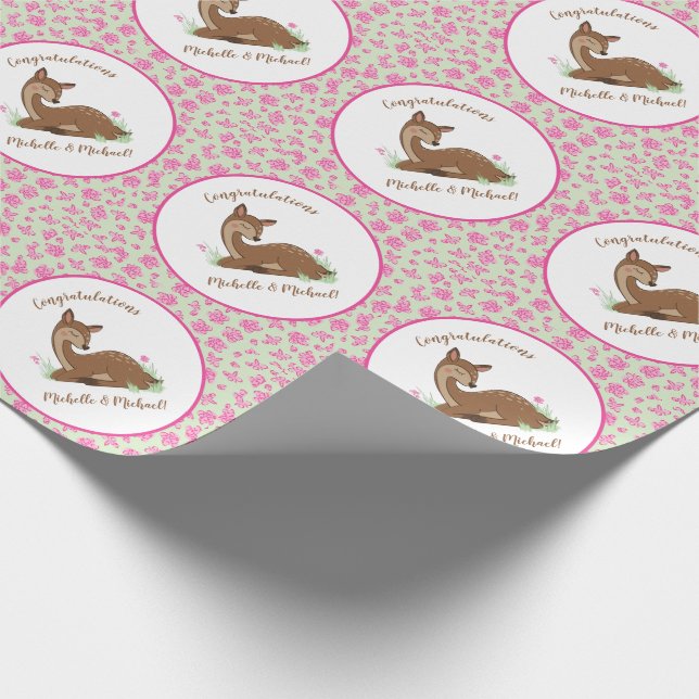 Papier Cadeau Baby shower du cerf Animaux des bois (Coin)