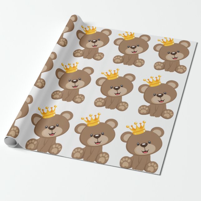 Papier Cadeau Baby shower du garçon Prince Teddy Bear (Déroulé)