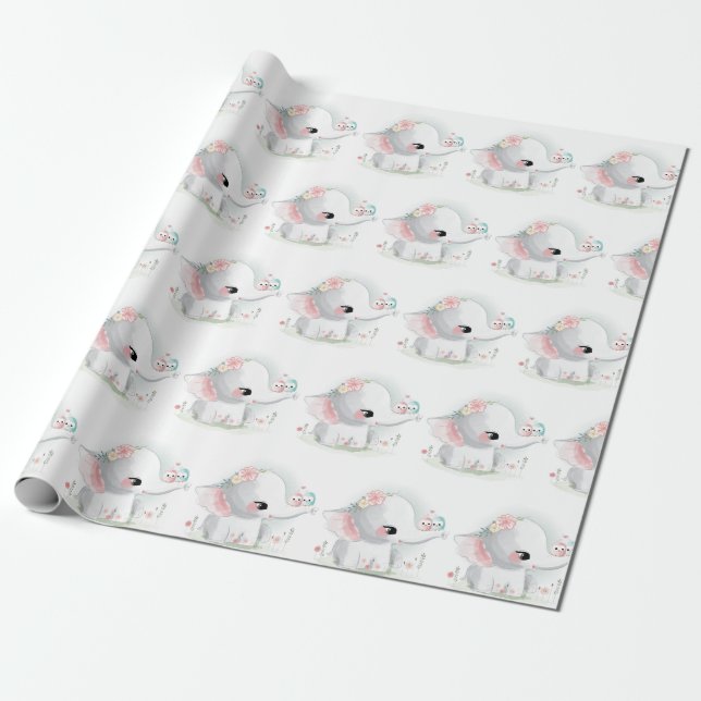Papier Cadeau Baby shower éléphant bébé (Déroulé)