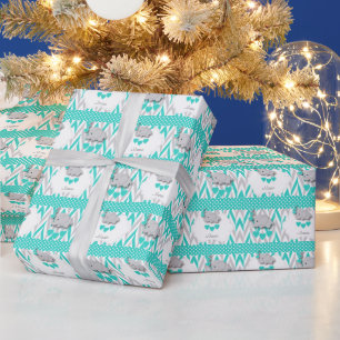 Papier Cadeau Baby shower Eléphant Turquoise