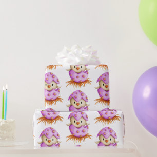 Papier Cadeau Baby shower fille d'éclosion d'oiseaux rose mignon