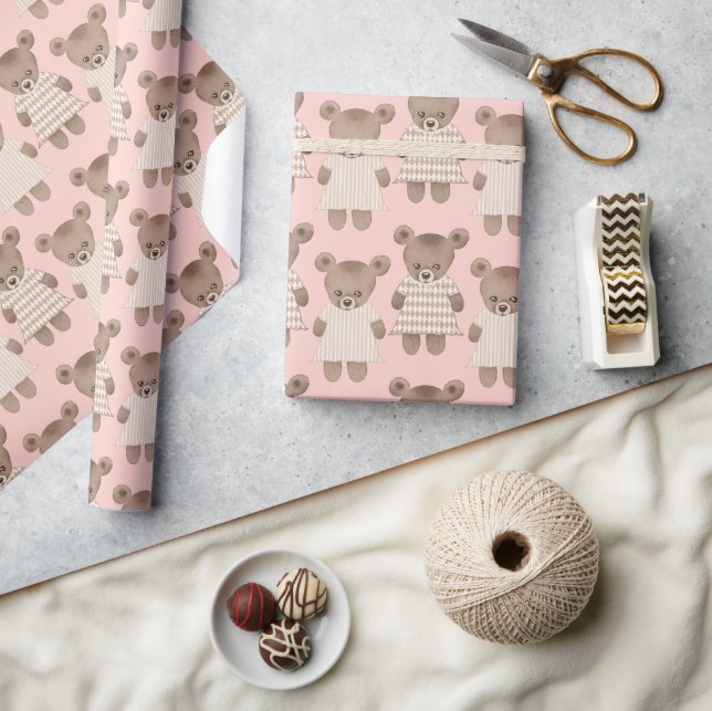 Papier Cadeau Baby shower fille ours en Teddy rose (Artisanat)