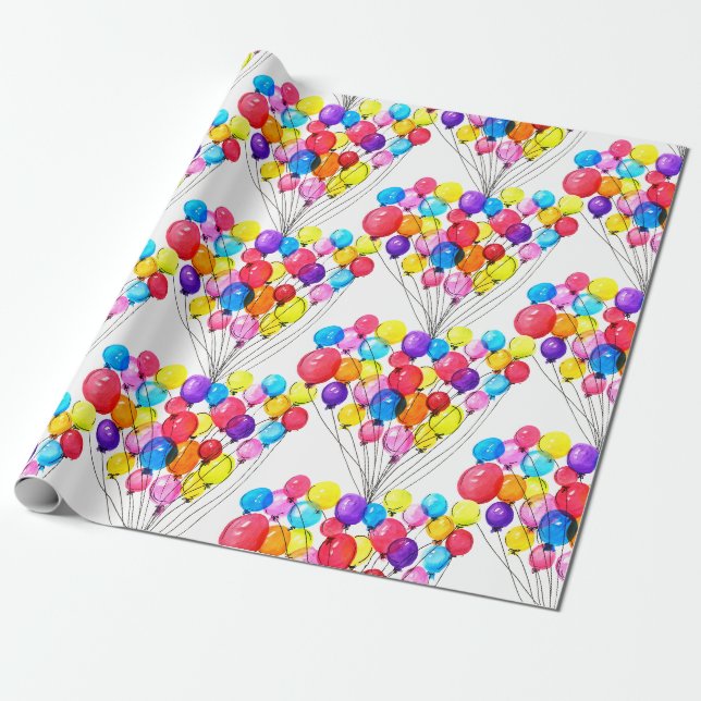 Papier Cadeau BABY SHOWER FILLE | Rainbow BALLOON | Aquarelle (Déroulé)
