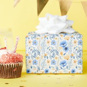 Papier Cadeau Baby shower Floral Boho Jaune Bleu Anniversaire