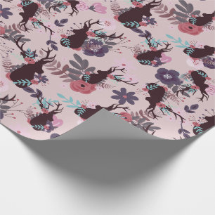 Papier Cadeau Baby shower floral de la tête de cerf rustique Mau