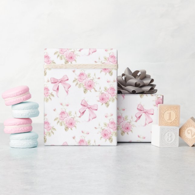 Papier Cadeau Baby shower floral rose bow (Baby Shower)