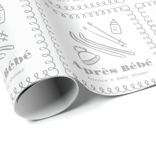 Papier Cadeau Baby shower Garçon Après Bébé Gray Dessiné À La Ma (Coin rond)