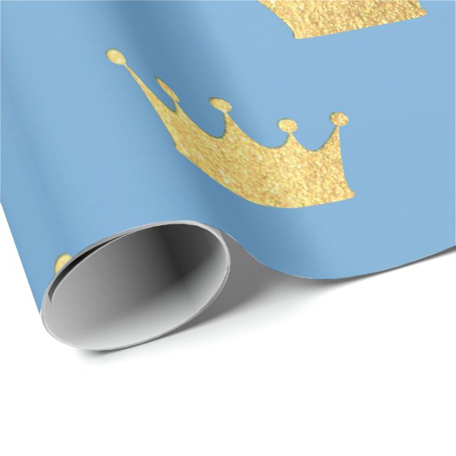 Papier Cadeau Baby shower Garçon Golden Crown Blue Vip (Coin rond)