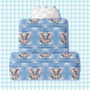 Papier Cadeau Baby shower garçon ou Eléphant nouveau-né Ajouter 