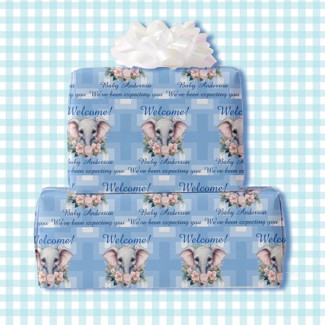 Papier Cadeau Baby shower garçon ou Eléphant nouveau-né Ajouter  (Créateur téléchargé)